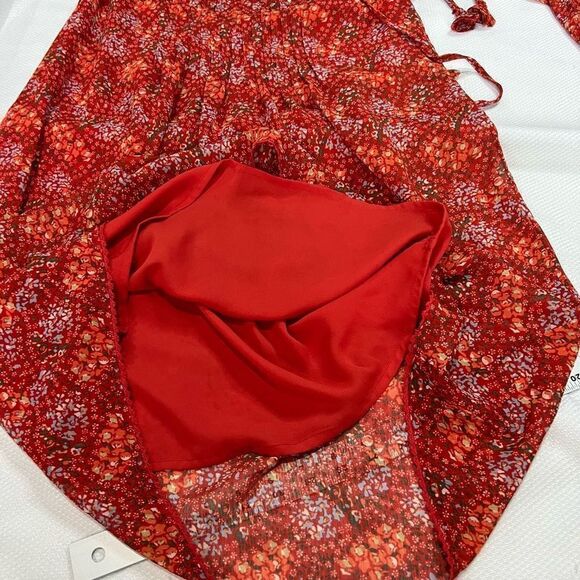 Rebecca Minkoff Red Floral Cold Shoulder Flowy Dress - Picture 8 of 10